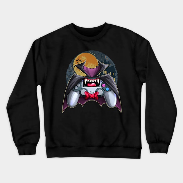 Vampire Video Gamer Funny Halloween Gaming Console Crewneck Sweatshirt by Blink_Imprints10